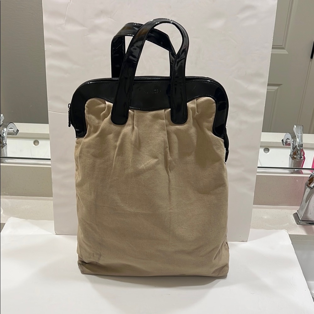 Tan and Black Laptop Bag with Structured Design